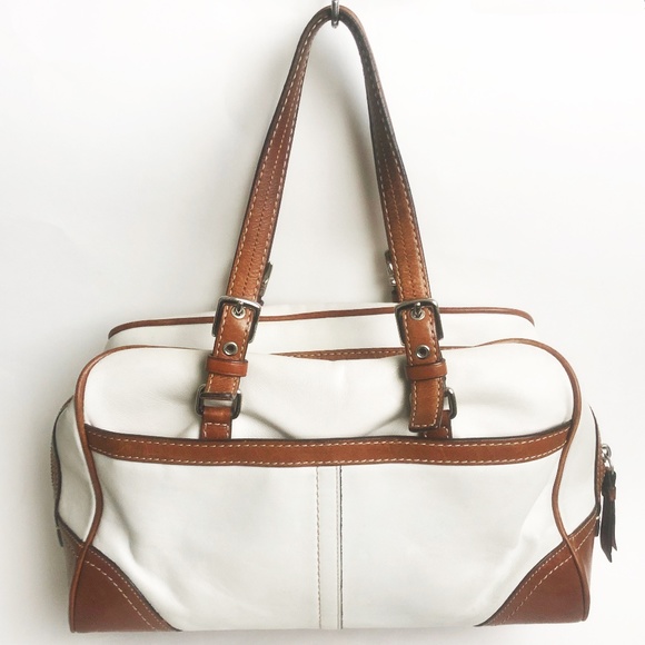 Coach Hampton Bag Doctors Satchel Shoulder Bag White & Tan Leather Style F11198 - Picture 4 of 8